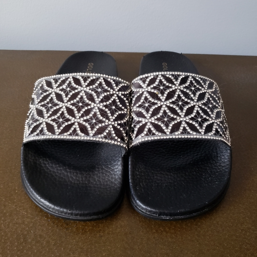 Goldtoe Black rhinestone slides 9
